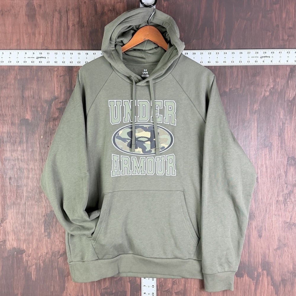 Under Armour UA Rival Fleece Camo Hoodie Olive Green‎ Men's Large 6012320 GUC